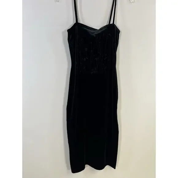 VTG Y2K Rampage Black Velour Velvet Floral Slip Dress Women’s M Fairy Grange - Picture 4 of 13